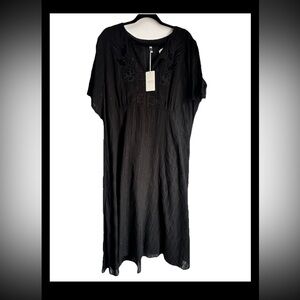 JOHNNY WAS Calme Mirah Effortless Black Midi Dress Boho NWT Sz XXL